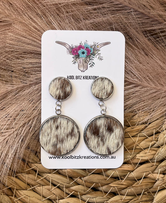 Large Cowhide Double Dangle Earring