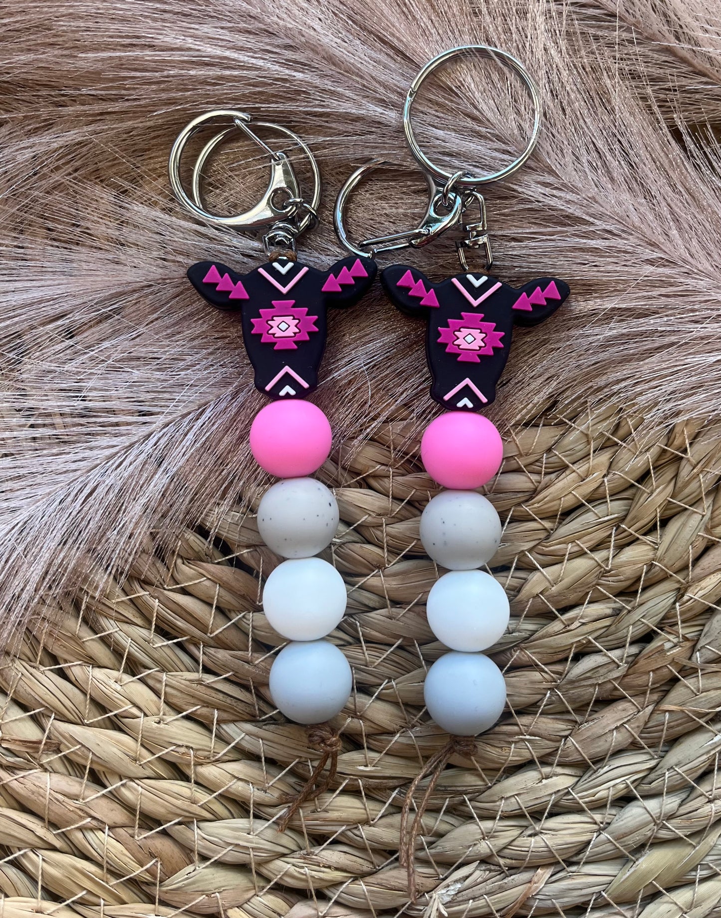 Pink & Black Cow Keychain