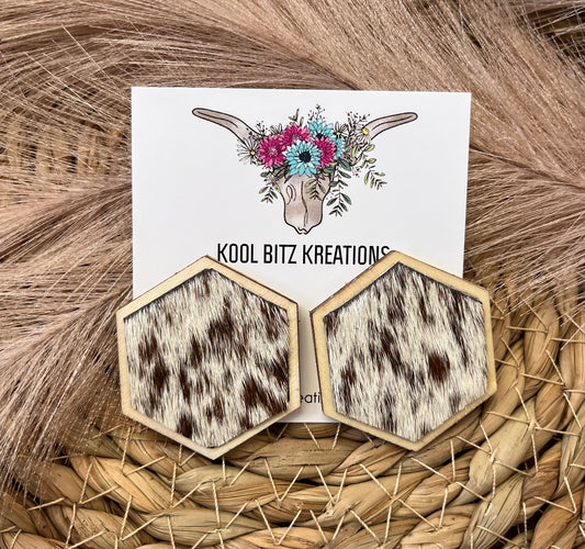 Large Cowhide Hexagon Earring