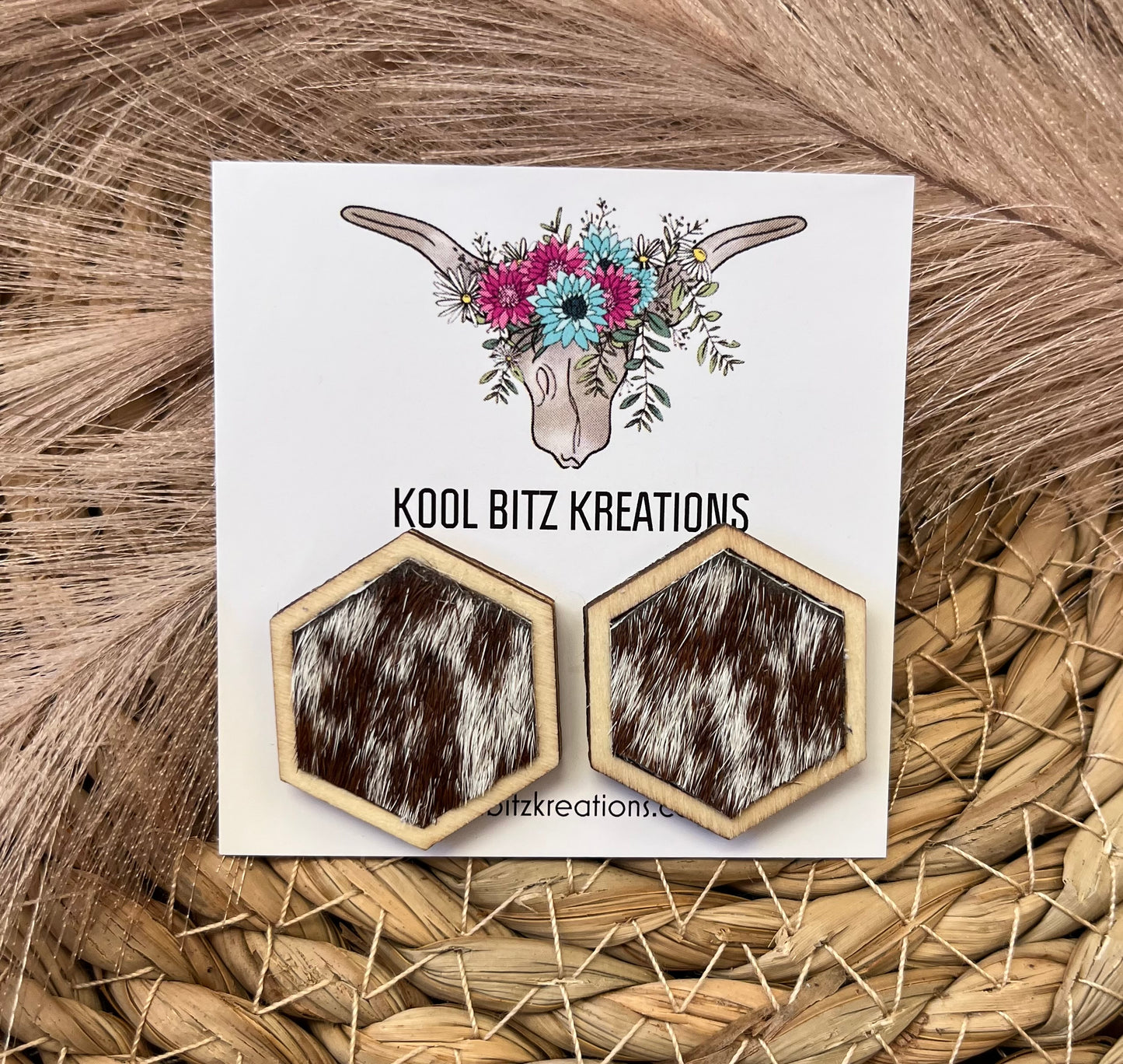 Small Cowhide Hexagon Earring