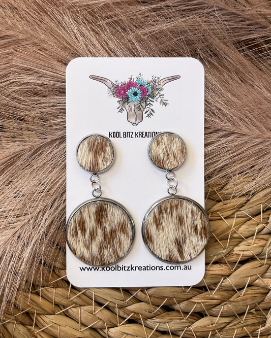 Large Cowhide Double Dangle Earring