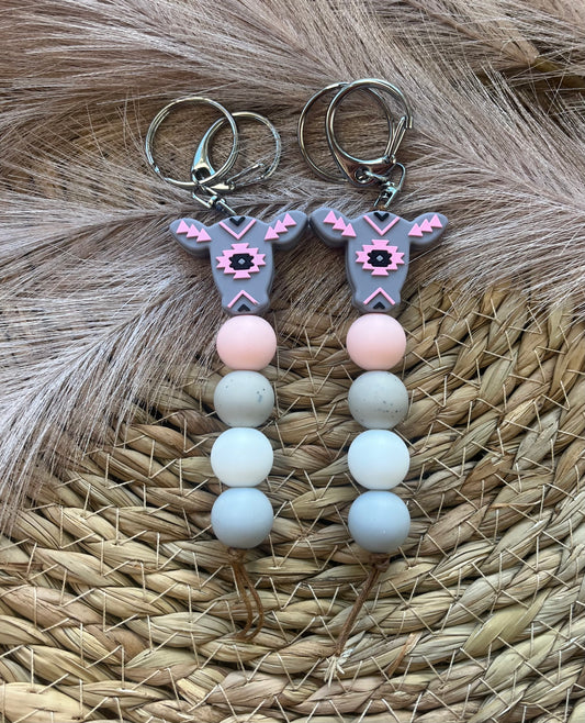 Pink & Grey Cow Keychain