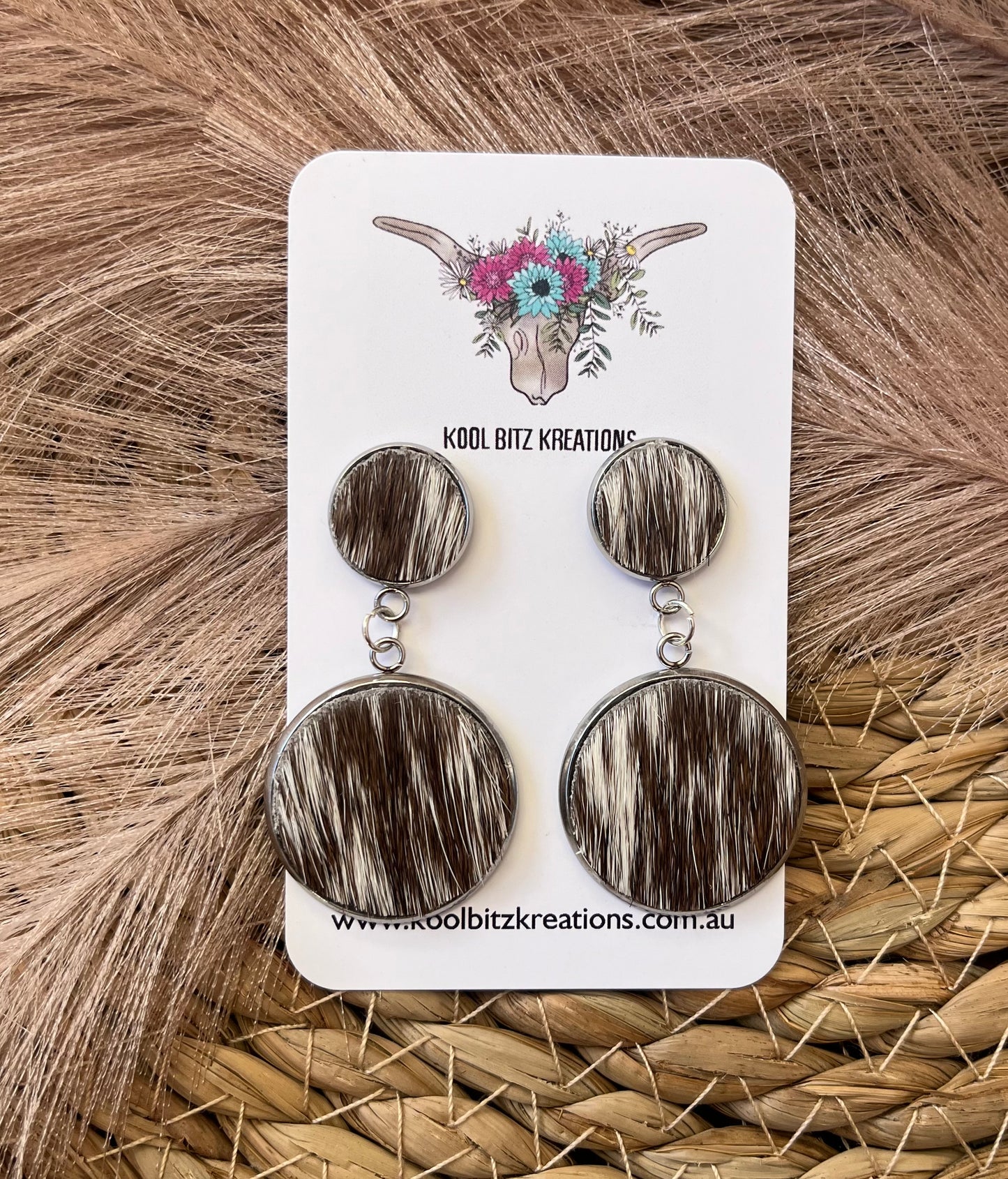 Large Cowhide Double Dangle Earring