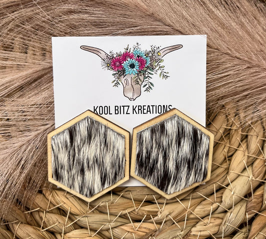 Large Cowhide Hexagon Earring