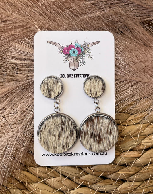 Large Cowhide Double Dangle Earring