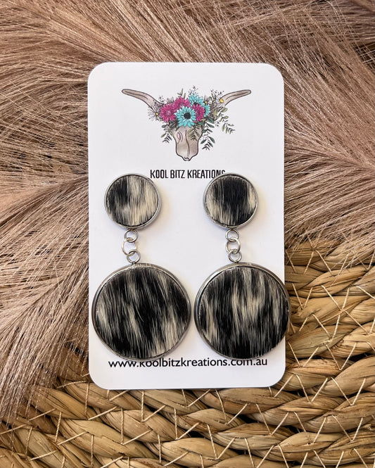 Large Cowhide Double Dangle Earring