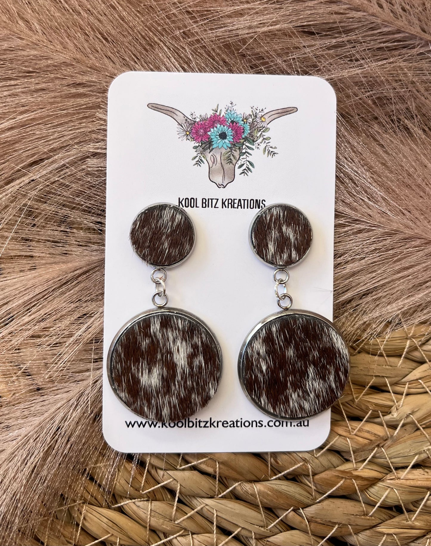 Large Cowhide Double Dangle Earring