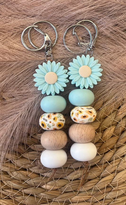 Teal Flower Keychain