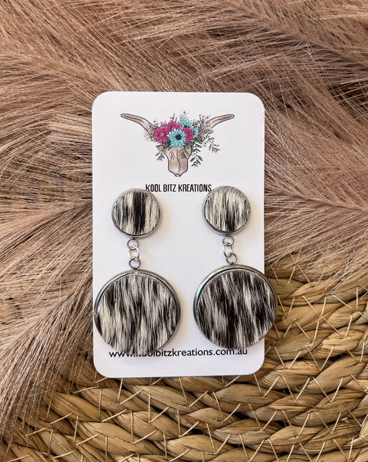 Large Cowhide Double Dangle Earring