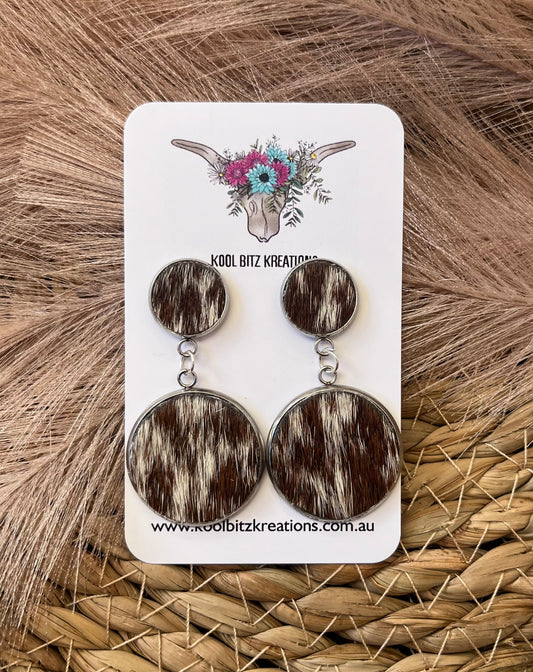 Large Cowhide Double Dangle Earring