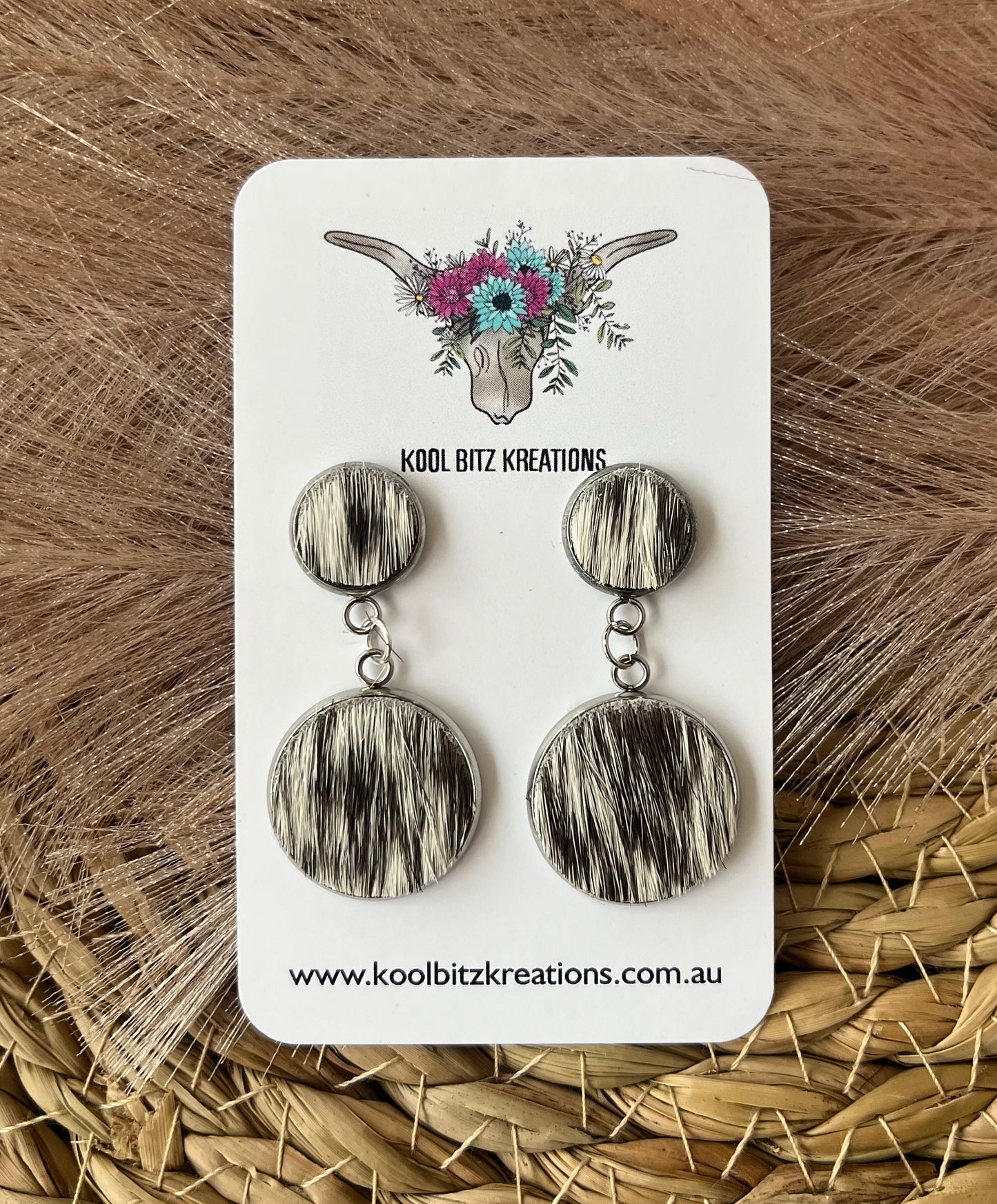 Small Cowhide Double Dangle Earring