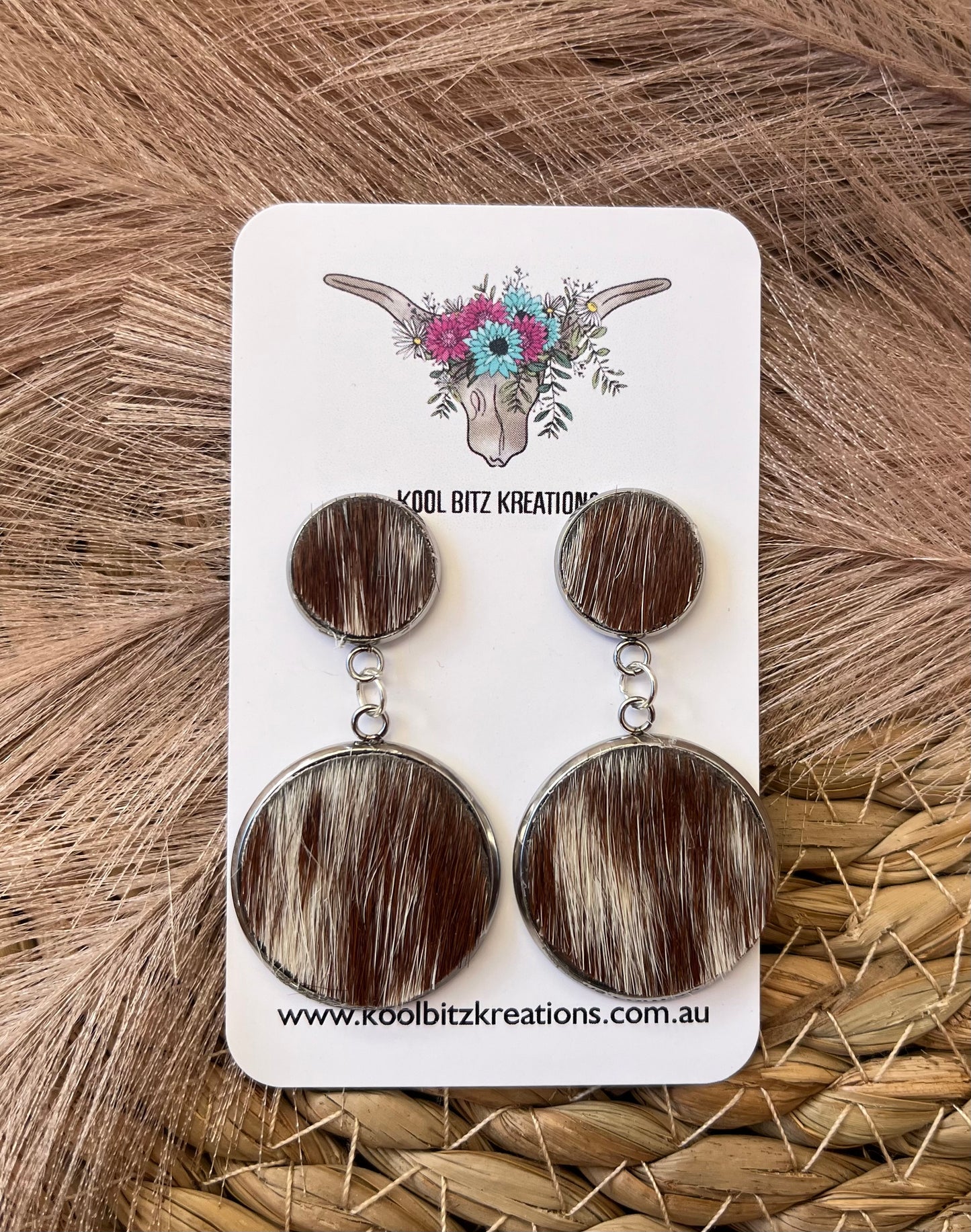 Large Cowhide Double Dangle Earring