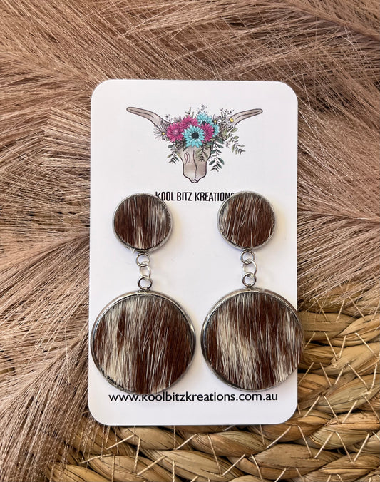 Large Cowhide Double Dangle Earring